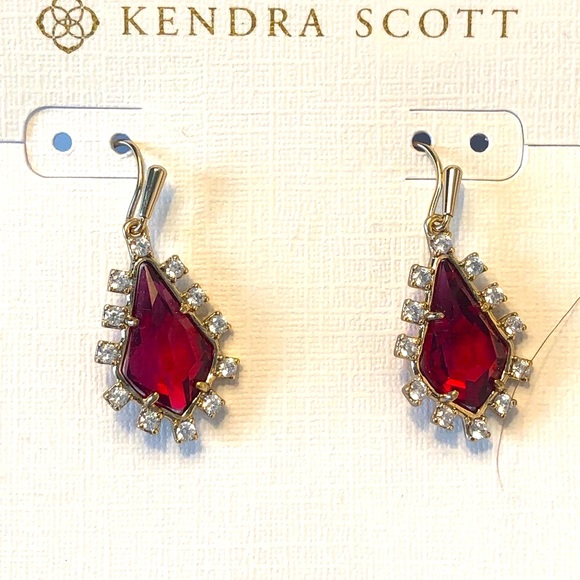 NWOT Kendra Scott RARE & Retired Juniper Earrings Red, CZ’s & Yellow Gold GORG! - Picture 6 of 10
